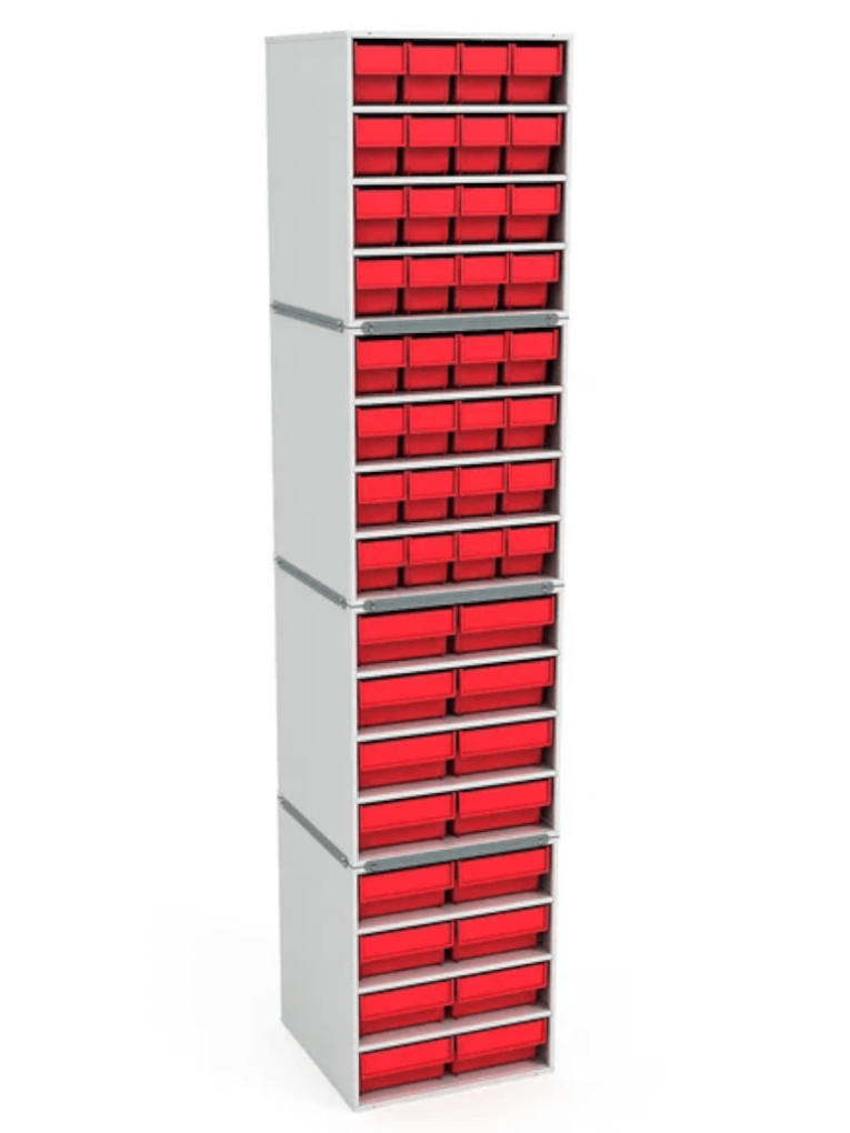 .Стационарная кассетница ДиКом (на 4 яруса) с красными ящиками купить в Калининграде