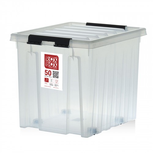 Контейнер Rox Box Original 50 (500х390х390 мм с крышкой и клипсами, на роликах, прозрачный) купить в Калининграде