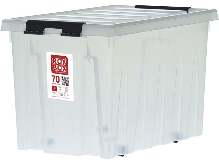 Контейнер Rox Box Original 70 (580х390х350 мм с крышкой и клипсами, на роликах, прозрачный) купить в Калининграде