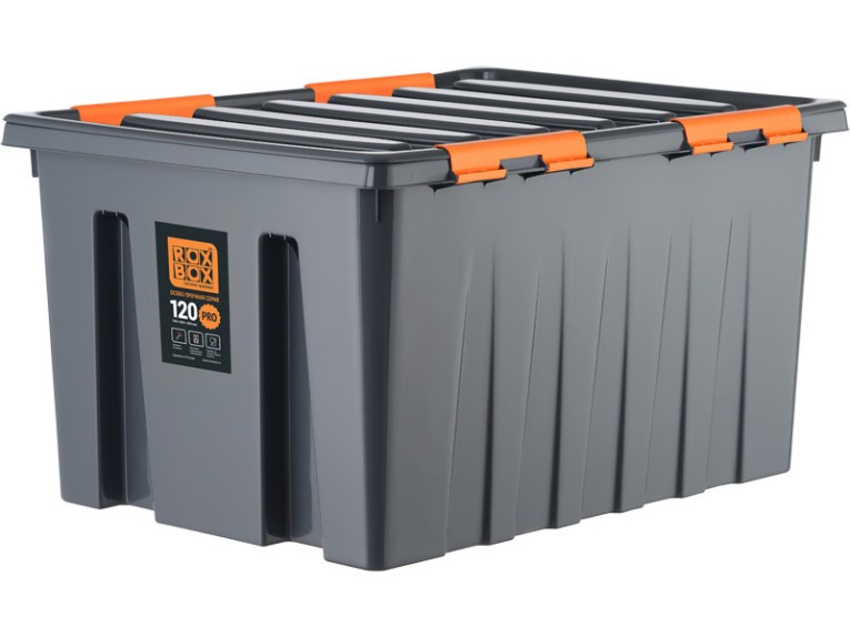 Контейнер особопрочный Rox Box PRO 120 (740х565х400 мм с крышкой и клипсами, на роликах, антрацит) купить в Калининграде